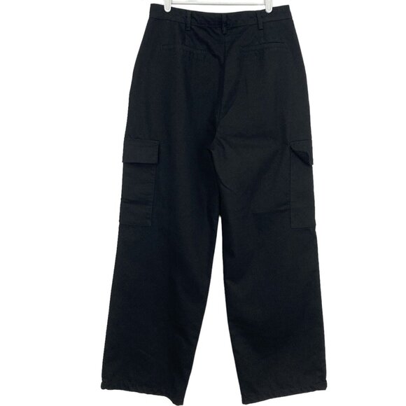 Hunter & Brown Women Relaxed Straight Leg Black Cargo Pants Large High Rise NWT - Picture 2 of 10
